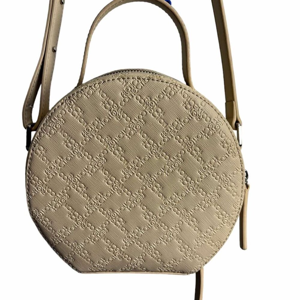 FRENCH CONNECTION Beige Round Cross Body Bag / Leather Stamped Name - Picture 8 of 8
